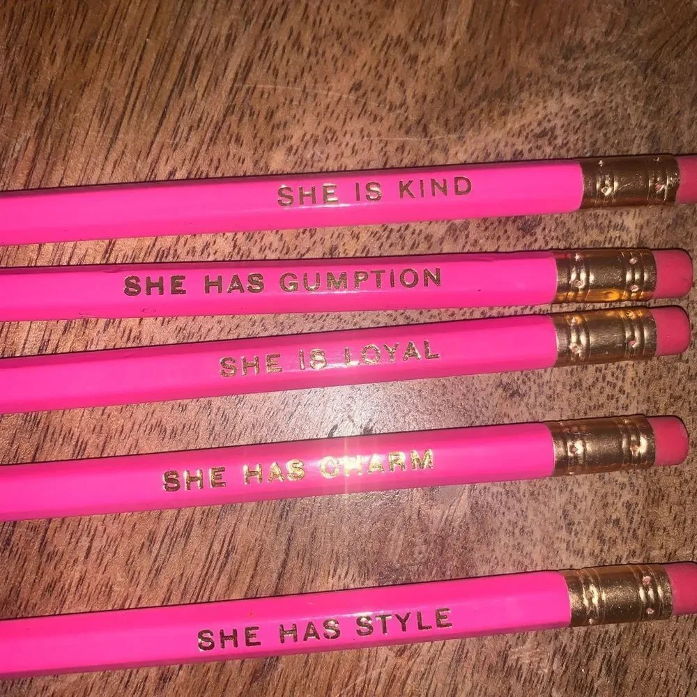 Set 5 SHE HAS STYLE, etc…. pink new pencils
